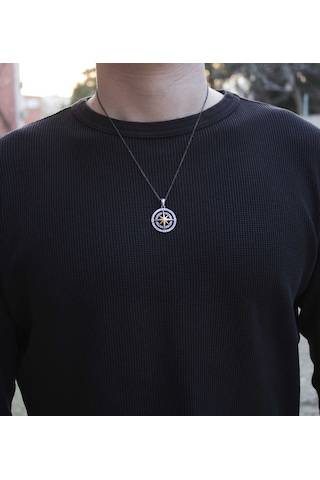 925 Ayar Gümüş Pusula Tasarım Erkek Kolye 552564768