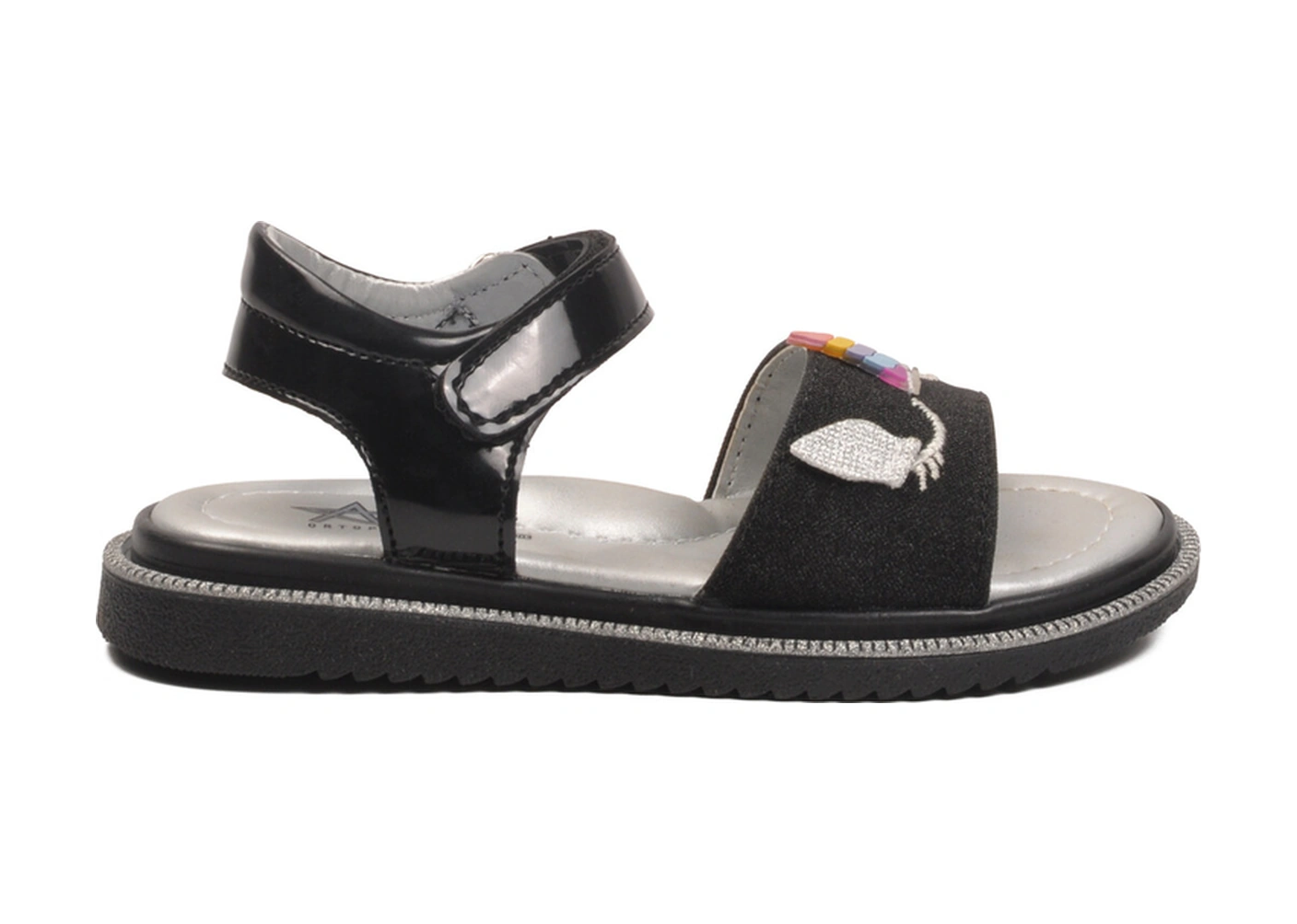 Siyah Simli Cırtlı Ortopedik Kız Çocuk Sandalet 25t105 P Siyah Simli