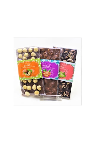 Dark Brown Badem Fındık ve Antep Fıstıklı 3'lü Tablet Bar Çikolata 3 x 100 G