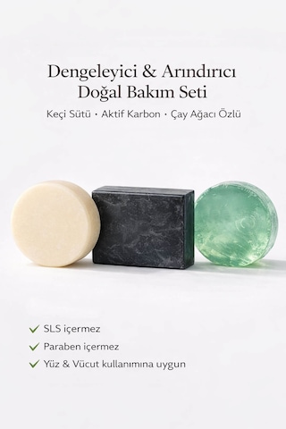 Doğal Sabun Seti 3 Lü Bakım Paketi Aktif Karbon /çay Ağacı /keçi Sütlü Keçi Sütü
