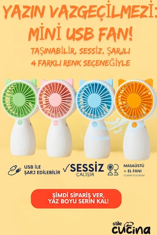 Şarjlı Mini El Fanı Ve Masa Fanı Soğutucu Pervane Taşınabilir Usb Şarj Edilebilir.