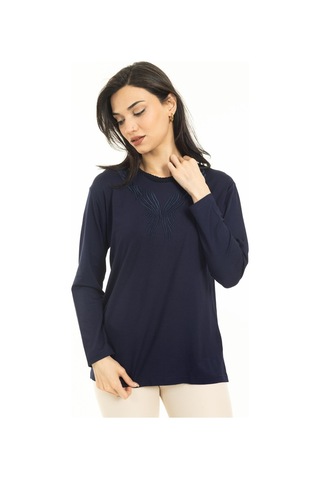 Yeni Sezon Kadın Orta Yaş ve Üzeri Yeni Desen Triko Yaka Likralı Anne Penye Bluz 30520-lacivert