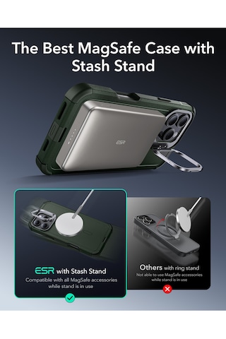 Esr Apple Uyumlu iPhone 16 Pro Cyber Tough Halolock Magsafe Stantlı Silikon Kılıf Green Green