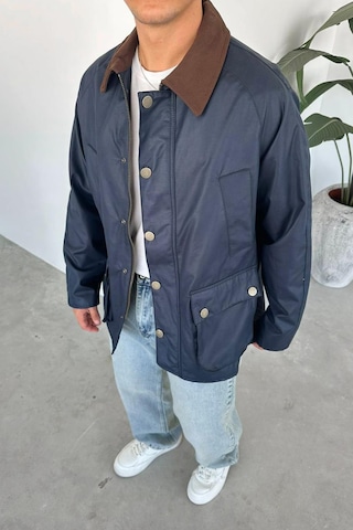 Lacivert Waxed Çıt Çıt Cep Detay Oversize Ceket Lacivert