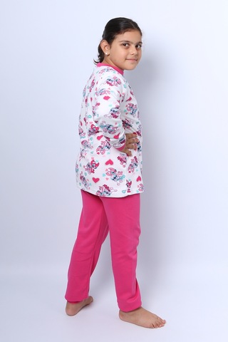 Kız Çocuk Pijama Takımı Baskılı Ribanalı C50 Koyupembe