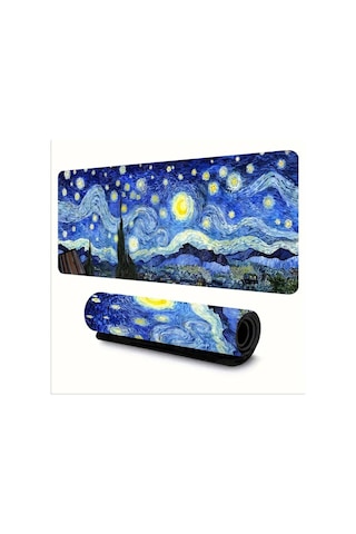 70x30 Cm Van Gogh Yıldızlı Gece Tasarımı Kaydırmaz Taban Speed Yüzey Oyuncu Mouse Pad Gaming