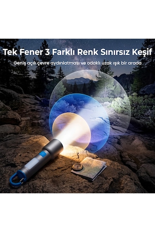 Bix Bx1010fl Beyaz-mavi-turuncu 10w 3 Renk 500 Lümen Zoom Özellikli 500 Metre Menzilli Led El Feneri Şarj Edilebilir Flashlight Gri