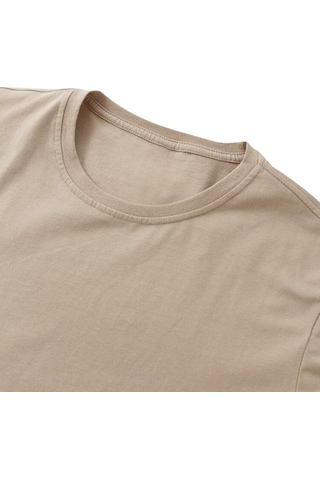 Ghassy Co. Unisex Normal Kesim Pamuklu Yumuşak Dokulu Bisiklet Yaka Basic Tişört Bej