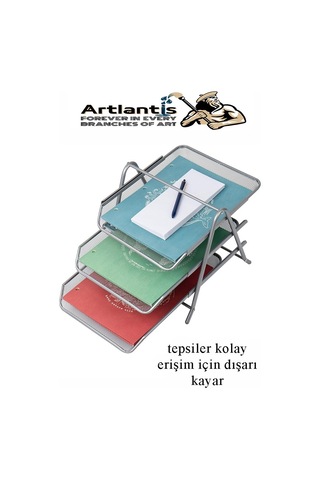 Evrak Rafı Metal 3 Lü Yeşil 1 Paket Masaüstü A4 Dosya Düzenleyici Kağıt Tepsisi Metal Çelik Fileli Üç Katlı Hareketli Açık Yeşil