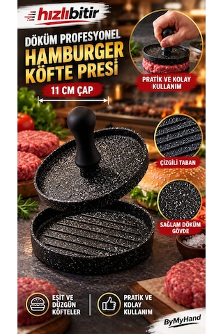 Bymyhand Döküm Hamburger Ve Köfte Kalıbı Hamburger Press Şekillendirici Pratik Köfte Yapma Aparatı Siyah