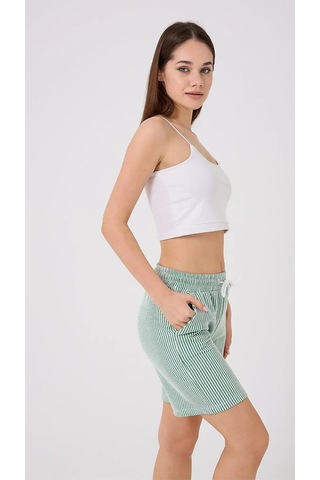 Yandan Cepli Beli Bağcıklı Su Yolu Kadın Çizgili Şort Yeşil