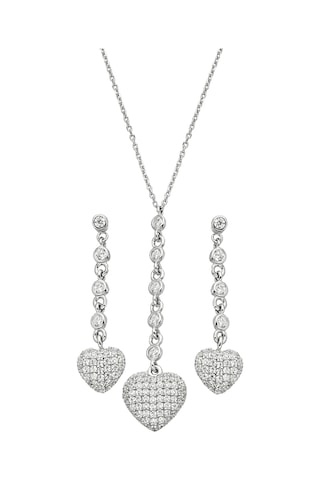 925 Ayar Gümüş Tasarım Su Yolu Kalp Set - 67021002 Gümüş