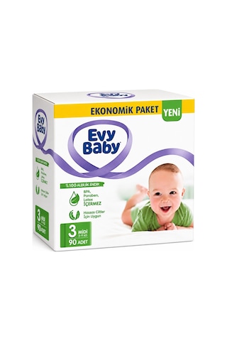 Evy Baby Bebek Bezi 3 Beden 5-9 Kg Midi 90 Adet 3 Numara