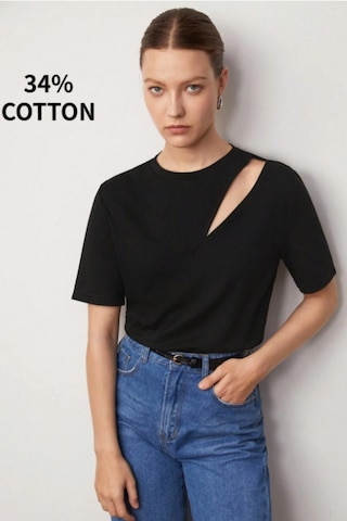 Cool Tarz Omuz Dekolteli Basic Kadın Tişört Modern Kesim Günlük Bluz Siyah