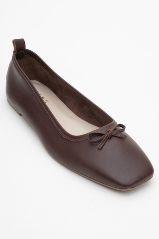 Luvishoes Luvi Shoes Sosa Kahverengi Cilt Hakiki Deri Küt Burunlu Fiyonklu Kadın Babet Ayakkabı Kahverengi