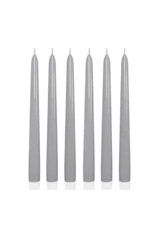 6 Lı Kısa Gri Konik Şamdan Mum Yükseklik 18 Cm Gri