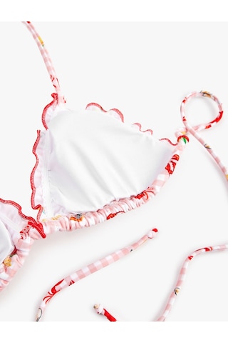 Koton Koton X Sibil Çetinkaya - Fırfırlı Yengeç Baskılı Pötikareli Üçgen Bikini Üstü Pembe Desenli 6sak10259mm