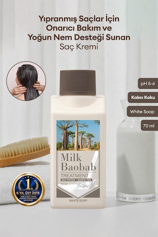 Yıpranmış Saçı Onaran Nemlendirici Saç Kremi Mılk Baobab Original Treatment White Soap 70ml