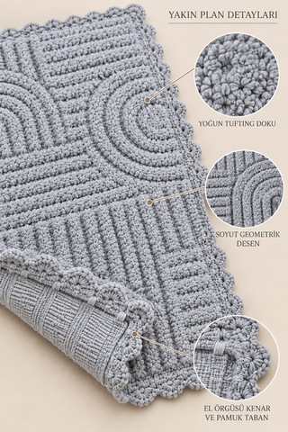 Alanur Bodrum Tufting Cotton Pamuklu El Işi Örgülü Paspas 113 80 X 135 Cm gri