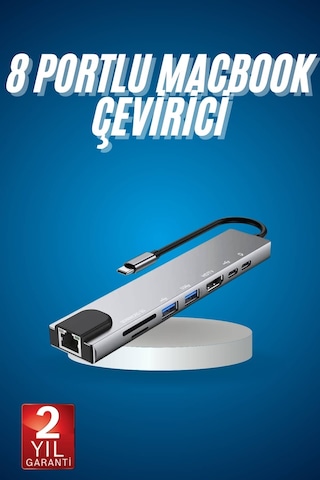 8 Port Çoklayıcı Macbook Ile Uyumlu Çoğaltıcı Type-c Dönüştürücü Tf Sd Kart Standart