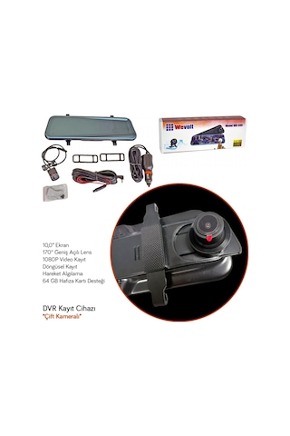 NYF Wevolt DVR Kayıt Cihazı 10 inç Dikiz Ayna Ekranlı Çift Kamera