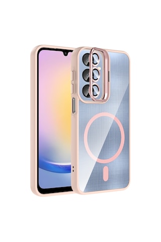 Nourthkiingdom Galaxy Uyumlu A16 Kılıf Standlı Ve Kamera Lens li M-safe Şarj Özellikli Nrtk Etro Kapak - Pembe Pembe