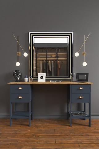 B3Concept B3 Concept Antrasit & Safir Meşe Retro Serisi Dört Çekmeceli Masa