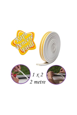 1x2 2 Metre Kapı Pencere Bandı Beyaz Fitili Yapışkanlı Soğuk Izolasyon Bant