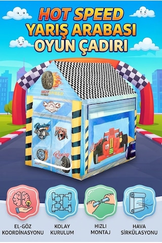 Hot Speed İç Ve Dış Mekan Çocuk Oyun Çadırı - Dayanıklı Pratik Ve Kolay Kurulumlu Çok Renkli