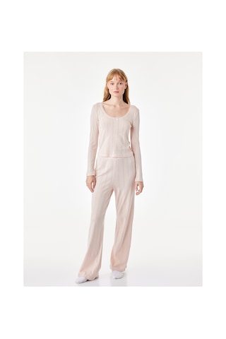 Koton Pamuklu U Yaka Fiyonk Detaylı Uzun Kollu Pijama Takımı Pembe 7wlk40212mk Gül