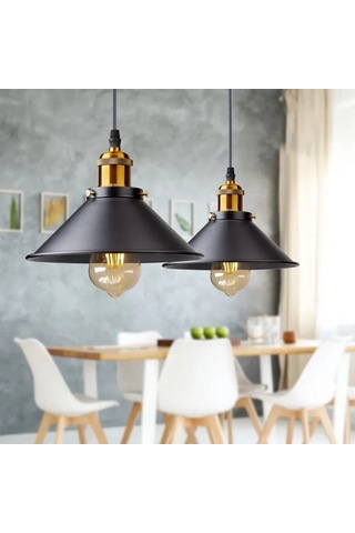 Xindoker Endüstriyel Demir Avize, Retro Siyah Modern Tasarım, Yemek Odası Ve Bar İçin, E27 Ampul Uyumlu Ampul Dahil Değil , 22 Cm Genişlik, Kolay Kurulum Siyah