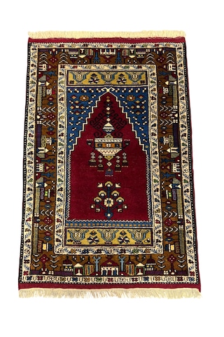 El Dokuma Sıfır Yahyalı Seccade 85x126 Kök Boya %100 Yün Namazlık Lacivert