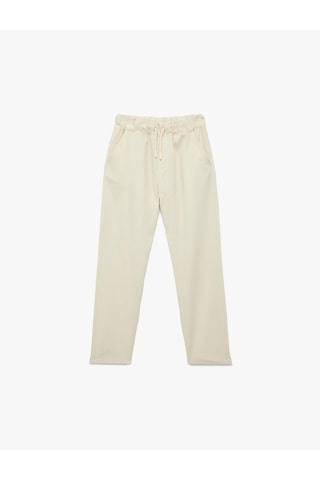 Koton Cepli Keten Ve Pamuk Karışımlı Beli Bağcıklı Basic Pantolon Bej 6skb40016tw Ekru