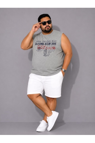 Büyük Beden Kolsuz Yuvarlak Yaka Baskılı Erkek Tishirt Atlet Gri
