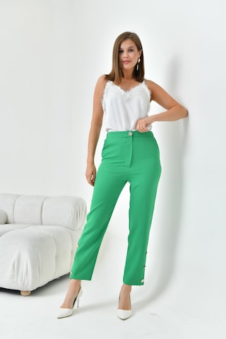 Ftz Women Kadın Dar Paça Düğmeli Pantolon Benetton 30779-Benetton Yeşil