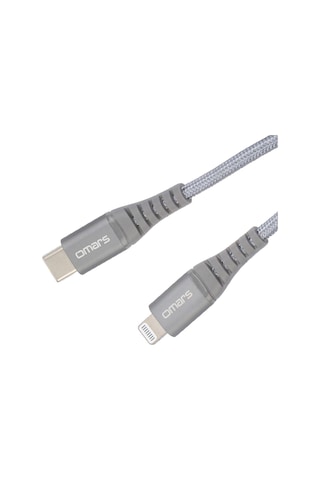 Omars MFI Sertifikalı Type-C to Lightning Apple Uyumlu iPhone / iPad Örgülü Hızlı Şarj ve Data Kablosu 1 Metre Gri