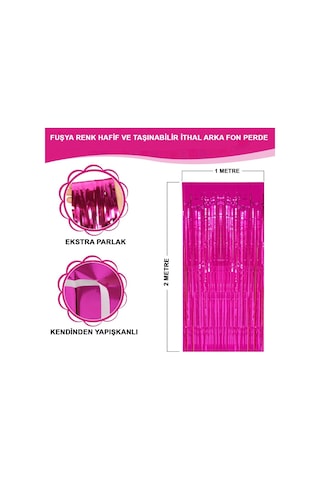 Fuşya Renk Ekstra Metalize Parlak Saçaklı Arka Fon Perde İthal A Kalite 1x2 Metre Nessiworld