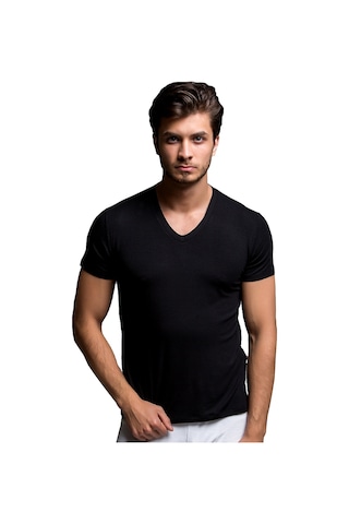 Thermoform Bambu Erkek V Yaka Tişört Siyah (508522361) Siyah