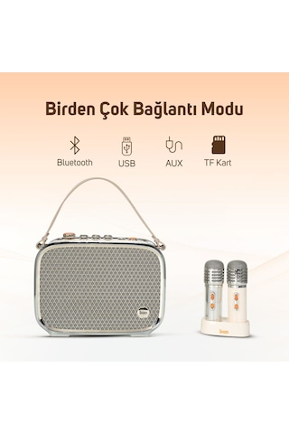 Divoom Songbird Ultra 100w Çift Mikrofonlu Karaoke Bluetooth Hoparlör, Taşınabilir Ses Bombası, 8 Sa