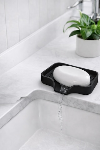 Silikon Mutfak, Banyo Su Giderli Vantuzlu Esnek Sabunluk Siyah Re