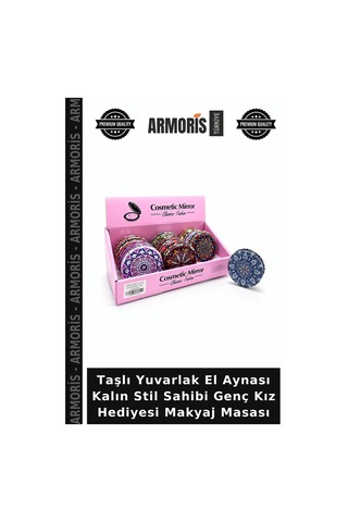 Taşlı Yuvarlak El Aynası Kalın Stil Sahibi Genç Kız Hediyesi Makyaj Masası Çok Renkli