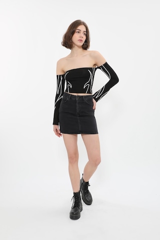 Kadın Likralı Antrasit Mini Jean Etek Antrasit