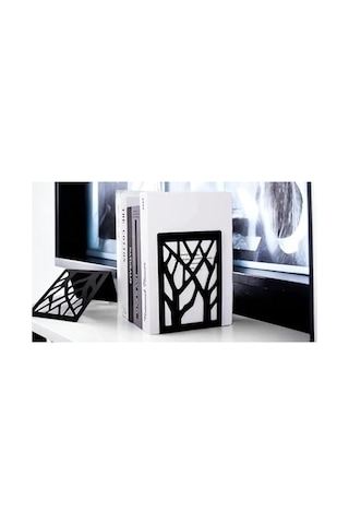 İkili Metal Kitap Tutucu - Ağaç Desenli Şık Tasarım