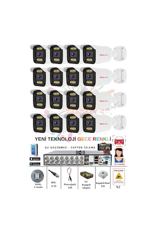 16 Kameralı Gece Renkli 8 Adet Warm Ledli Yeni Nesil 5 Mp Kuruluma Hazır Güvenlik Kamerası Seti