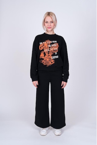 Kız Çocuk Neon Tavşan Baskılı Tasarım Teenage Sweatshirt-13402-siyah Siyah