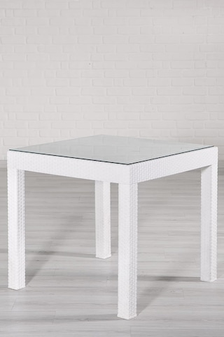 Mobetto Rattan Small Camlı Beyaz Masa Takımı Bahçe& Balkon 1 Camlı Masa + 4 Sandalye Genel