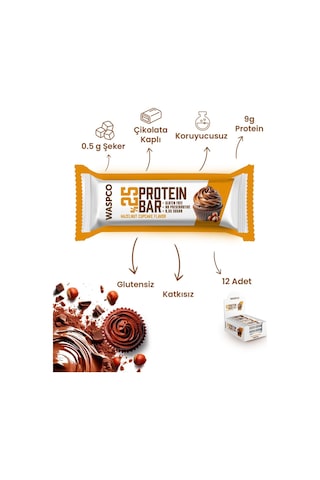 Waspco Bitter Çikolata Kaplı Fındıklı Cupcake Aromalı Protein Bar 36G x 12 Adet