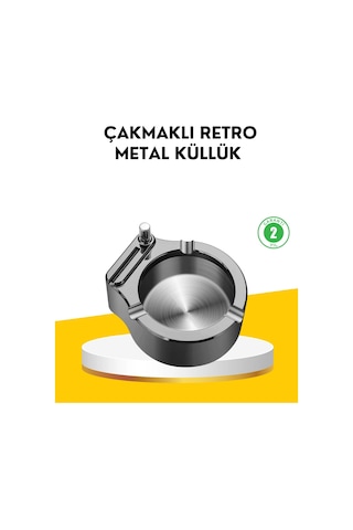 Çakmaklı Küllük Paslanmaz Metal Yuvarlak Tasarım