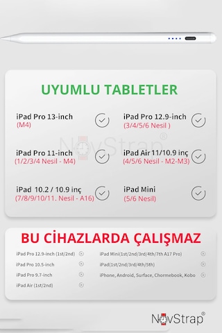Novstrap Apple Uyumlu iPad Pro 13 M4 İle Dokunmatik Tablet Kalemi Dz900 Avuç İçi Reddi Gen3 Stylus Pencil 2 Adet Yedek Uç