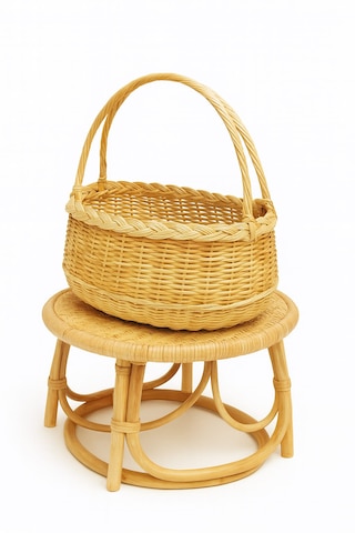 Doğal El Örgüsü Hasır Sepet Bohem Dekoratif Saklama Örgülü Bej - Sarı